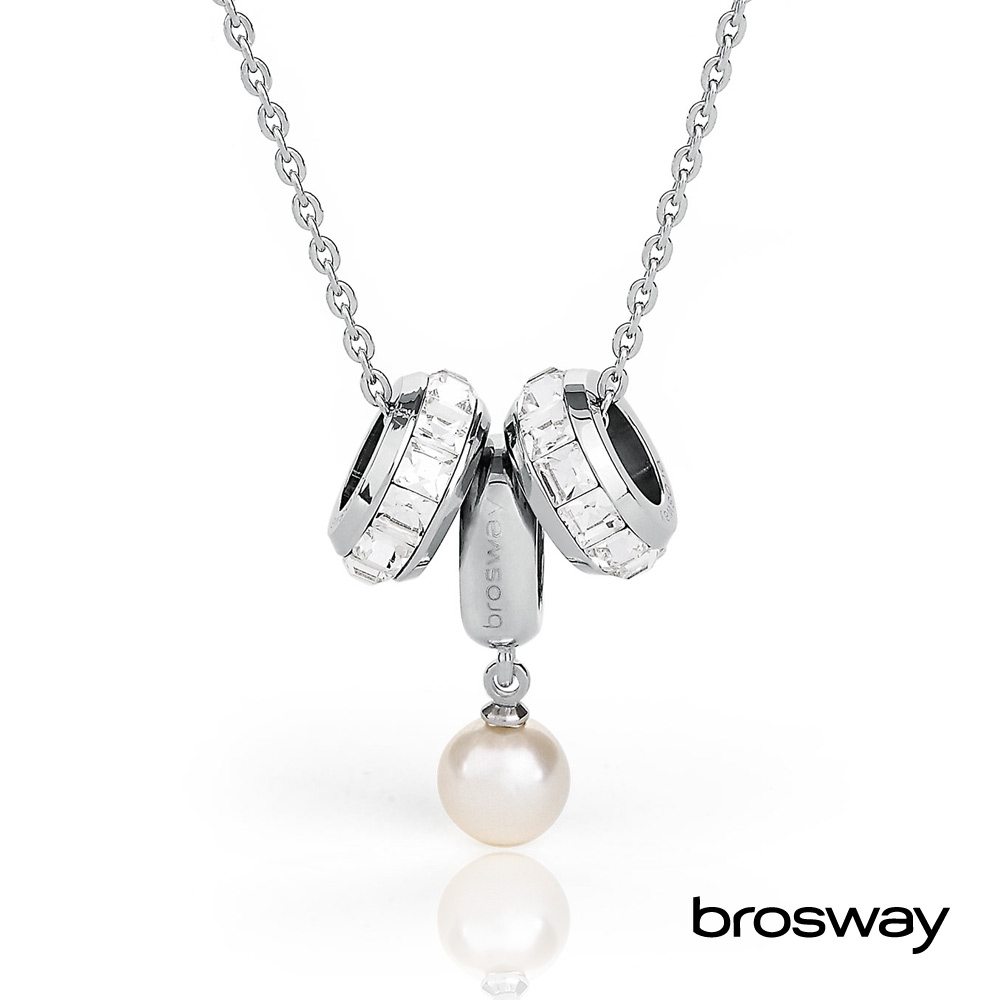 brosway Tres Jolie 施華洛世奇水鑽不鏽鋼項鍊 珍珠/白