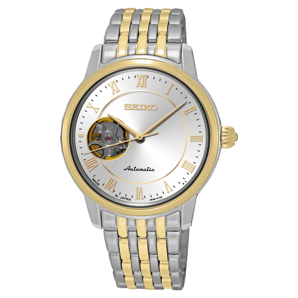 SEIKO Presage 羅馬時光開芯機械女錶(SSA854J1)-銀x雙色版/34mm