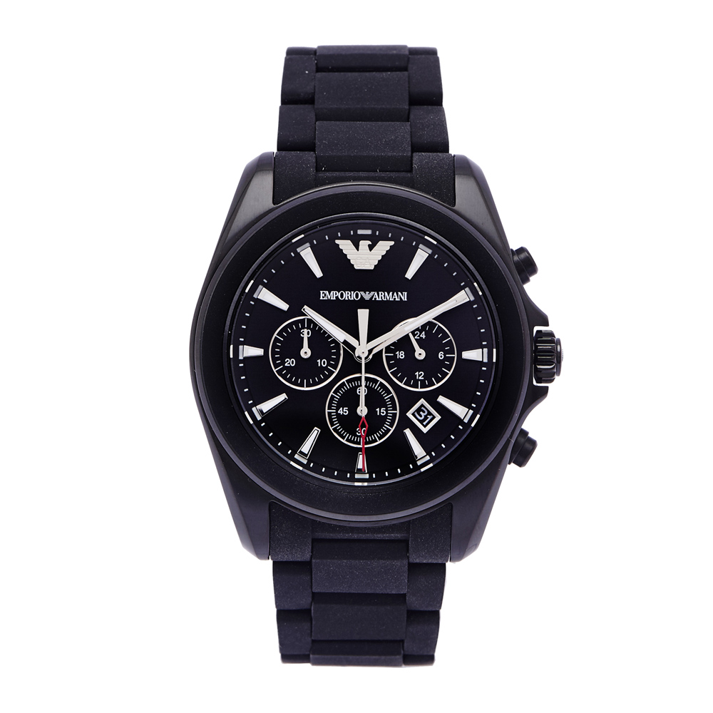 ARMANI 黑色低調個性風男性橡膠錶帶手錶(AR6092)-黑面X黑/44mm