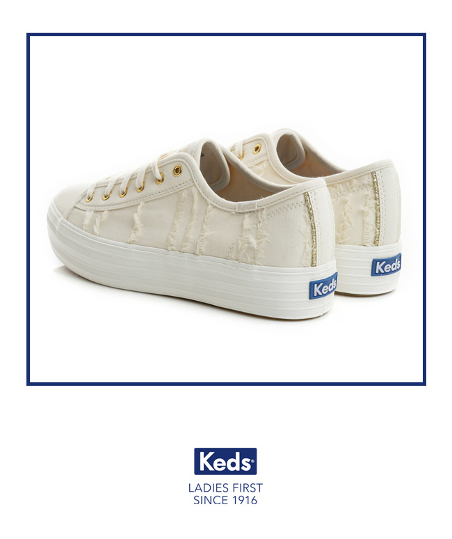 Keds TRIPLE KICK 綁帶休閒鞋-奶油白