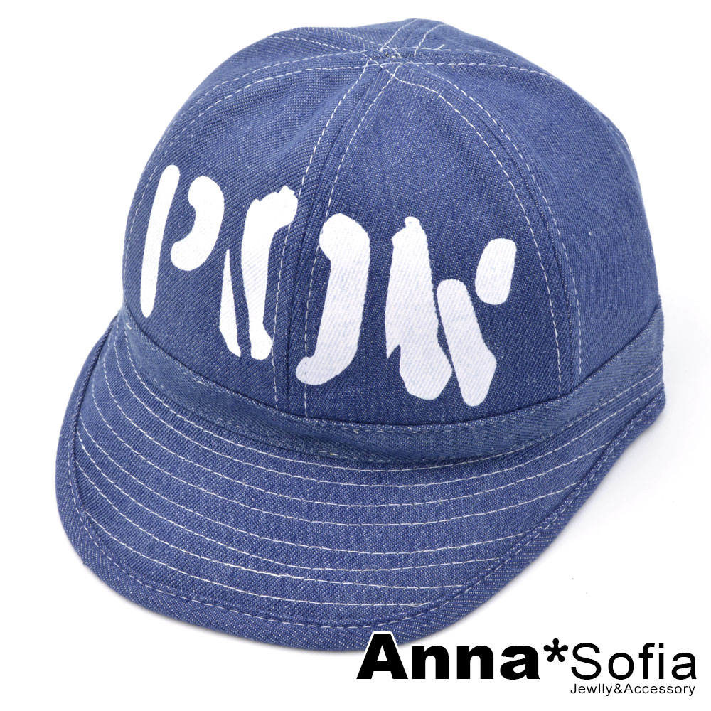 AnnaSofia 字母印紋線織 軟帽棒球帽嘻哈帽街舞帽(牛仔藍)