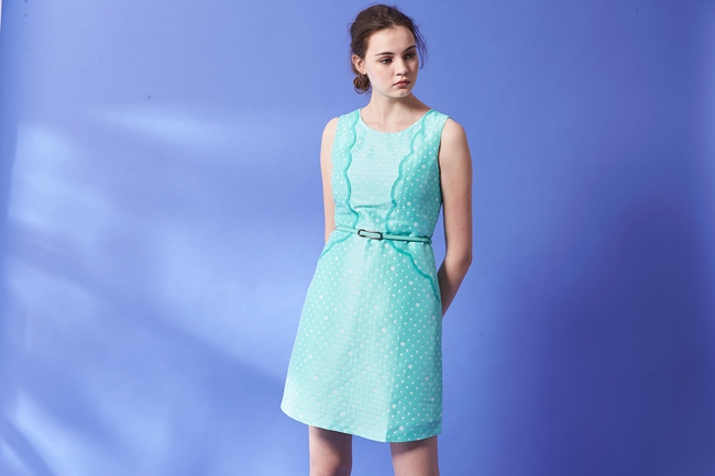 Chaber巧帛 復古氣質波點提花無袖顯瘦連身造型禮服洋裝(兩色)-綠