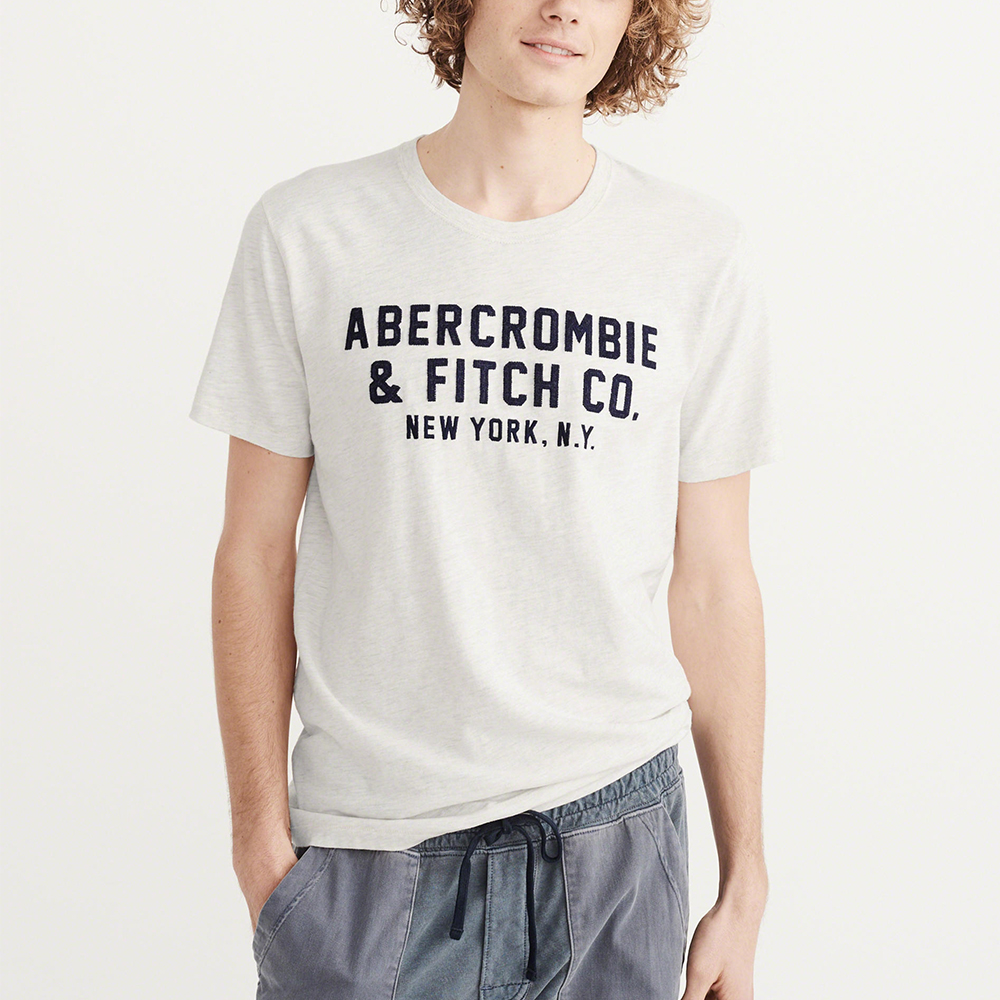 A&F 經典刺繡文字短袖T恤-白灰色 AF Abercrombie