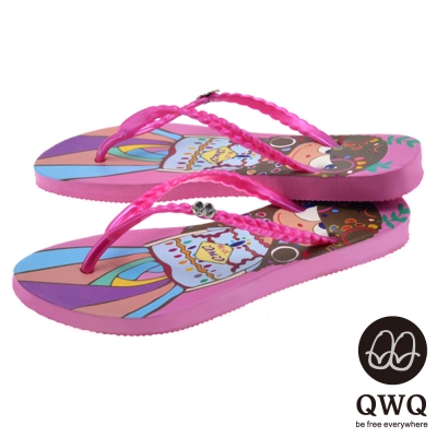 QWQ夾拖的創意(女) - 藝術塗鴨 樹芽女孩 夾腳拖鞋 - 粉帶