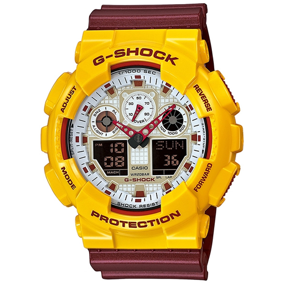 G-SHOCK 夏日亮彩瘋迷世足運動概念錶(GA-100CS-9A)-金屬紫紅X黃/51.2mm