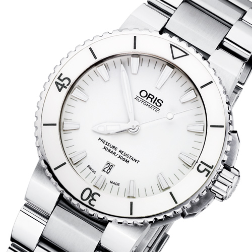 Oris Aquis 時間之海專業潛水陶瓷機械腕錶-白/43mm