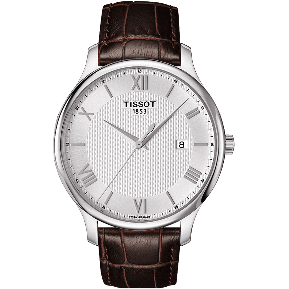 TISSOT T-TRADITION 經典薄型紐索紋石英腕錶-銀/42mm