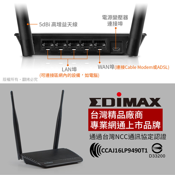 EDIMAX 訊舟 BR-6428nS V4 N300多模式無線網路分享器