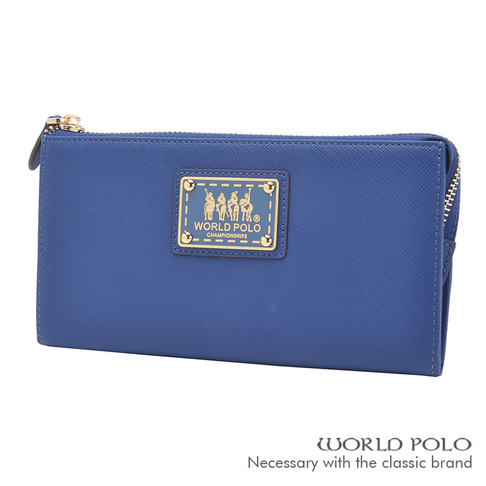 WORLD POLO-深色誘惑系列多卡拉鍊長夾式手拿包-藍色 WP18-00405