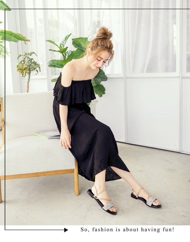 Ann’S舒適寬版小水鑽2way平底涼鞋-金