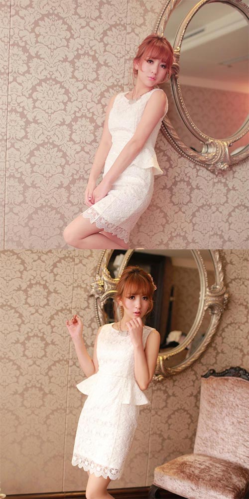 【Angel Love】歐根紗荷葉邊刺繡花朵洋裝 (白色)