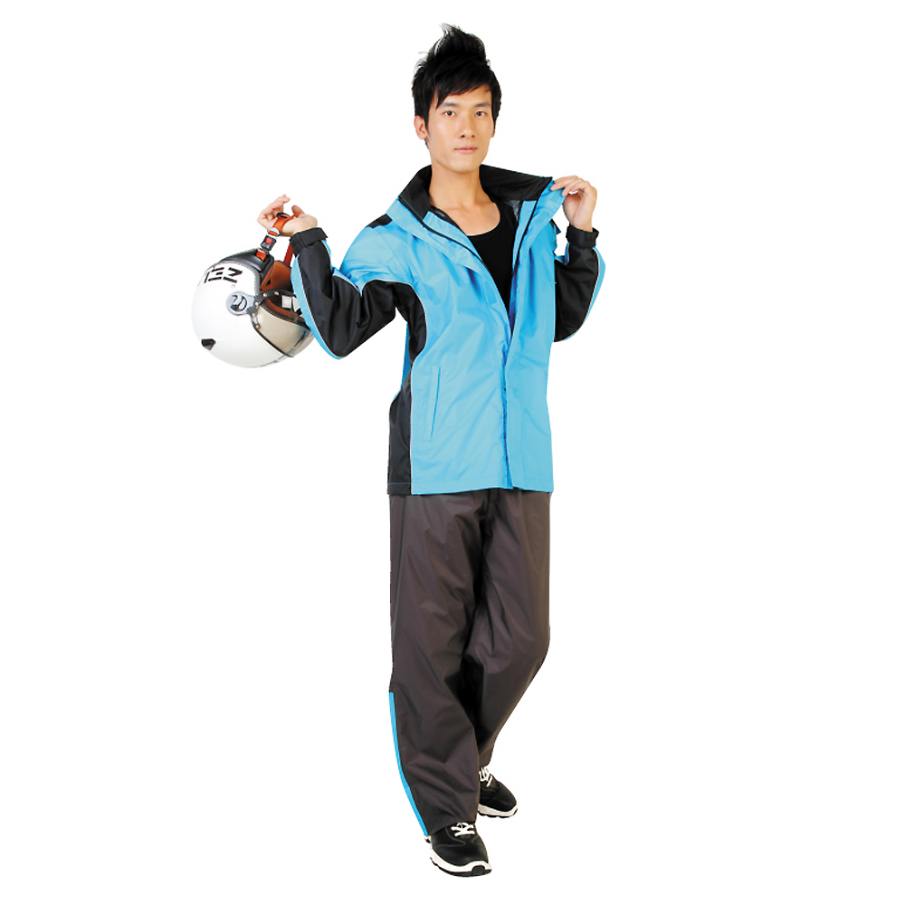 達新牌 雷電型兩件式時尚風雨衣套裝－藍/黑