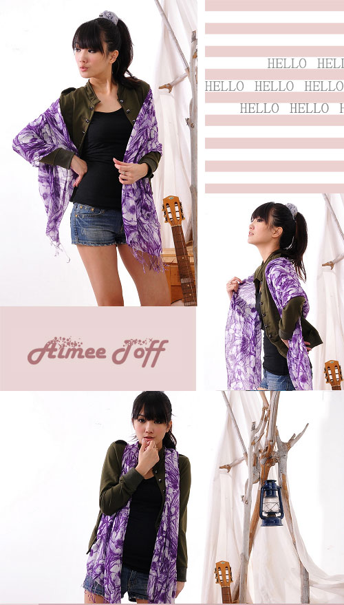 Aimee Toff 藝術夢幻質感染印圍巾(紫)