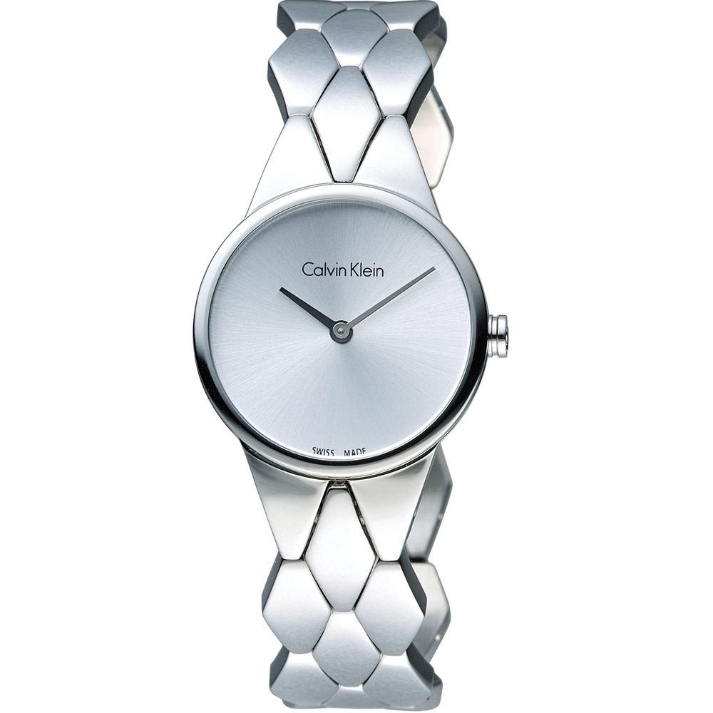CK Calvin Klein 立體格菱時尚腕錶-白/28mm