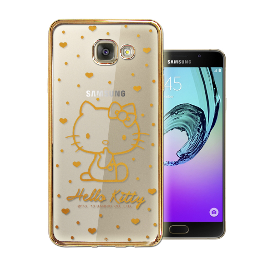 三麗鷗Kitty Samsung Galaxy A5(2016)雷雕電鍍手機殼(愛心-金)