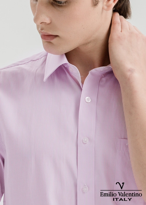 Emilio Valentino范倫提諾英倫簡約短袖襯衫-粉紅條紋