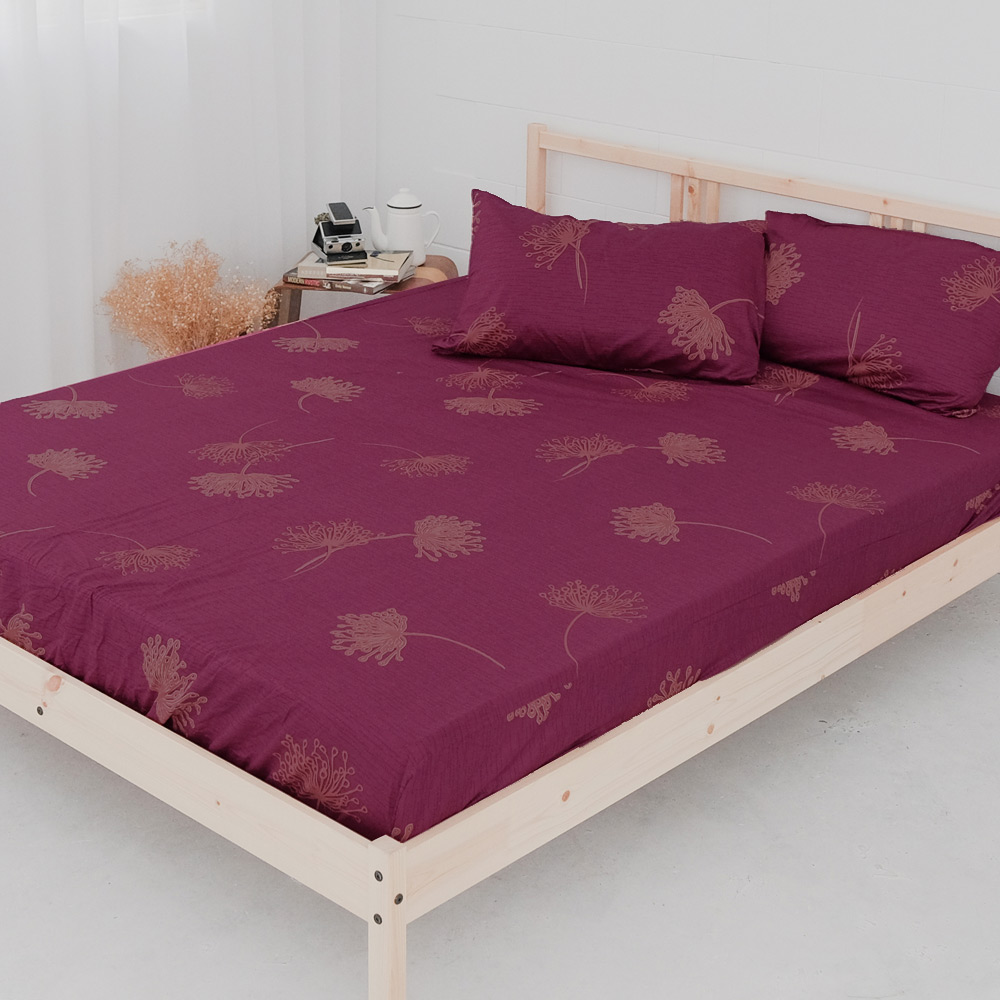 米夢家居-台灣製造-100%精梳純棉雙人5尺床包三件組-蒲公英紫