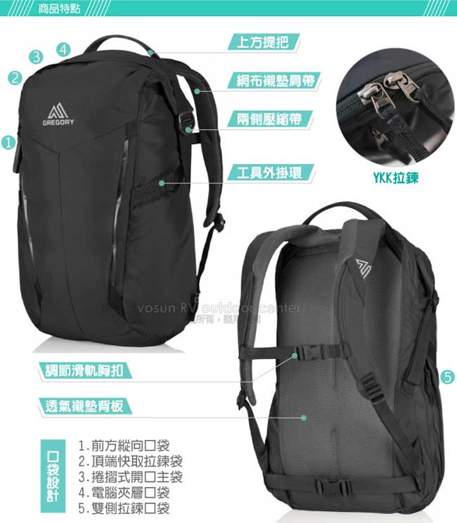 【美國 GREGORY】Sketch 25L 耐磨防潑水登山後背包_軍用黑