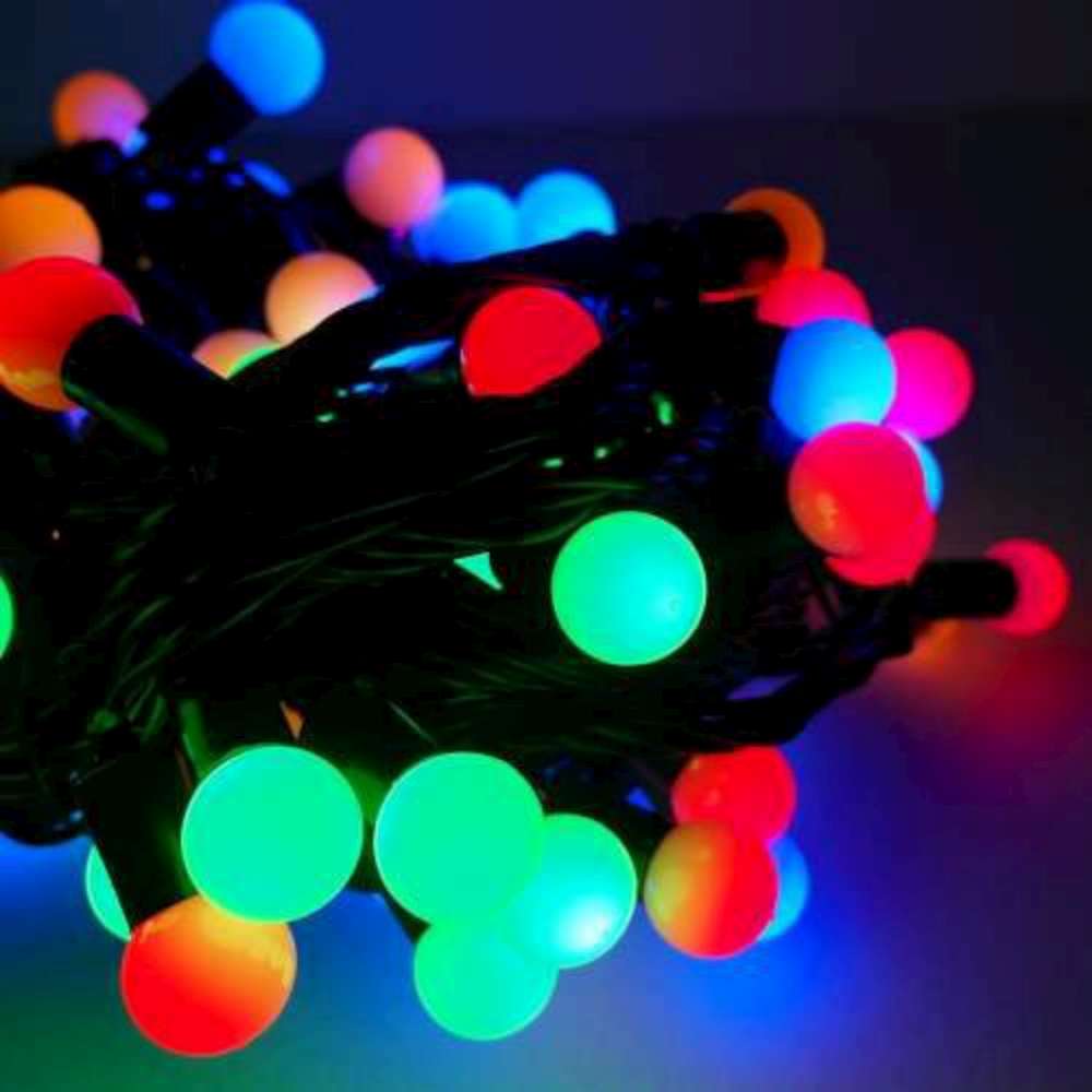 聖誕燈100燈LED圓球珍珠燈串(插電式/彩色光黑線/附控制器跳機)(高亮度又省電)