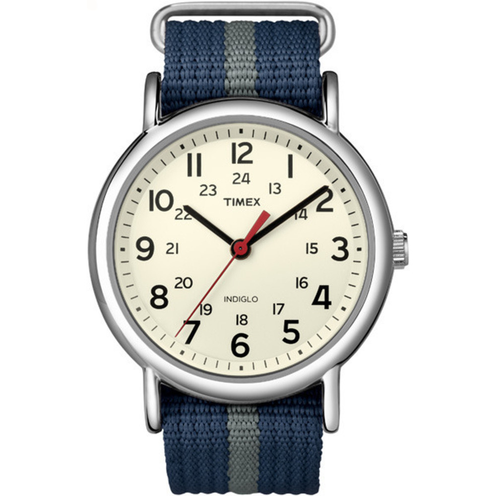 TIMEX 天美時 經典復刻冷光Weekender系列-米色面/藍間灰色帆布帶-38mm