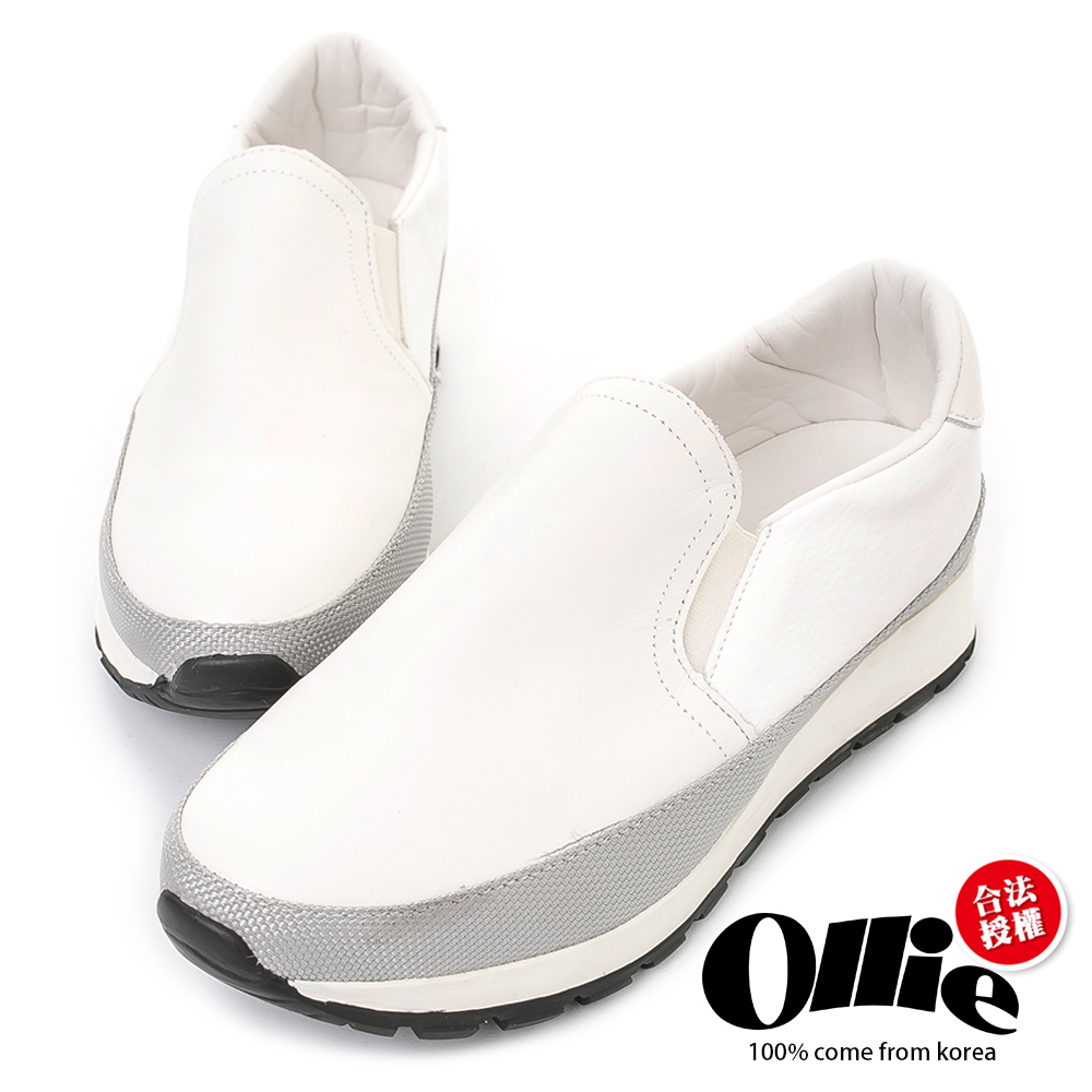 Ollie韓國空運-正韓製仿舊皮革拼接織帶增高鞋-白