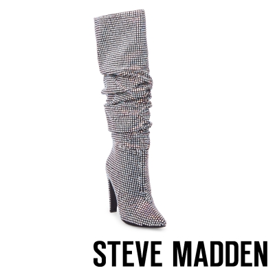 STEVE MADDEN-CRUSHING-BLACK 鑽面長筒高跟套靴-黑色