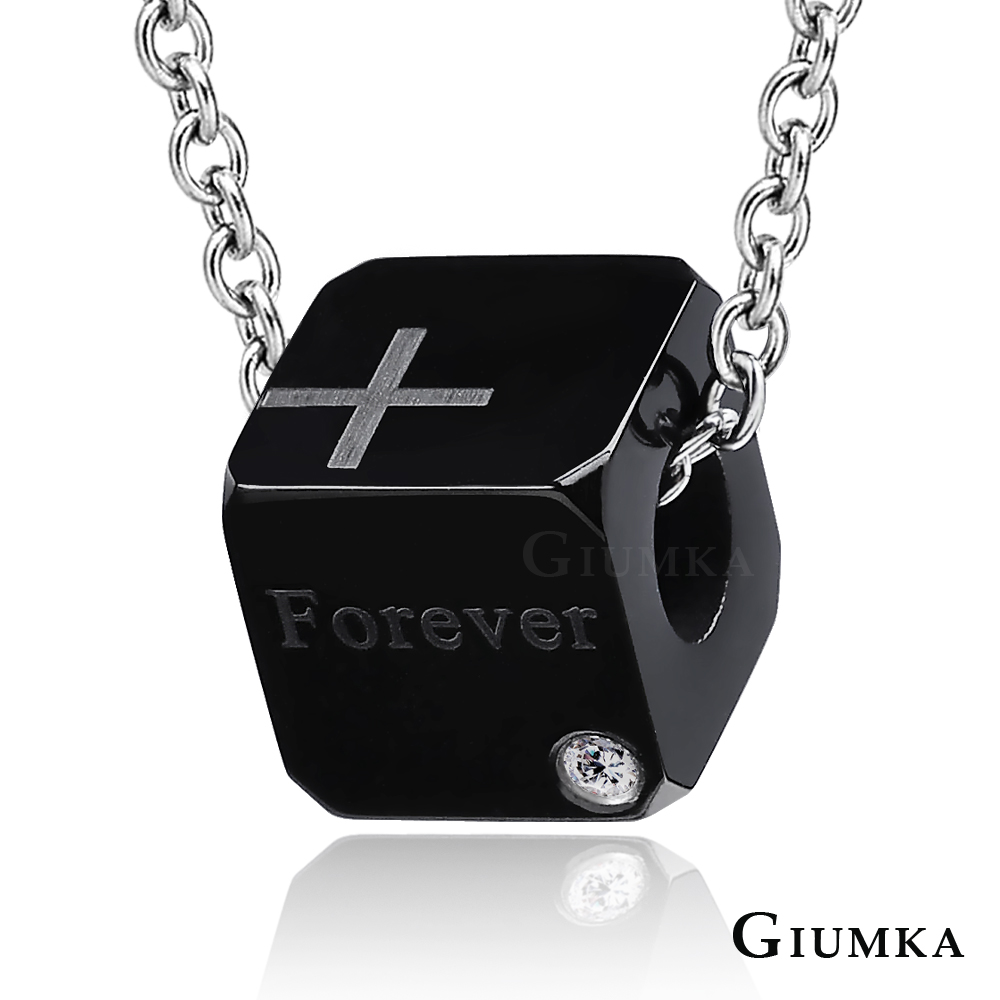 GIUMKA 方塊情人項鍊 珠寶白鋼 黑色男鍊