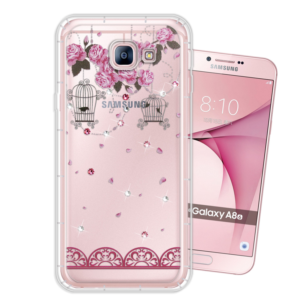 WT Samsung Galaxy A8(2016) 奧地利水晶彩繪空壓手機殼(璀璨蕾絲)