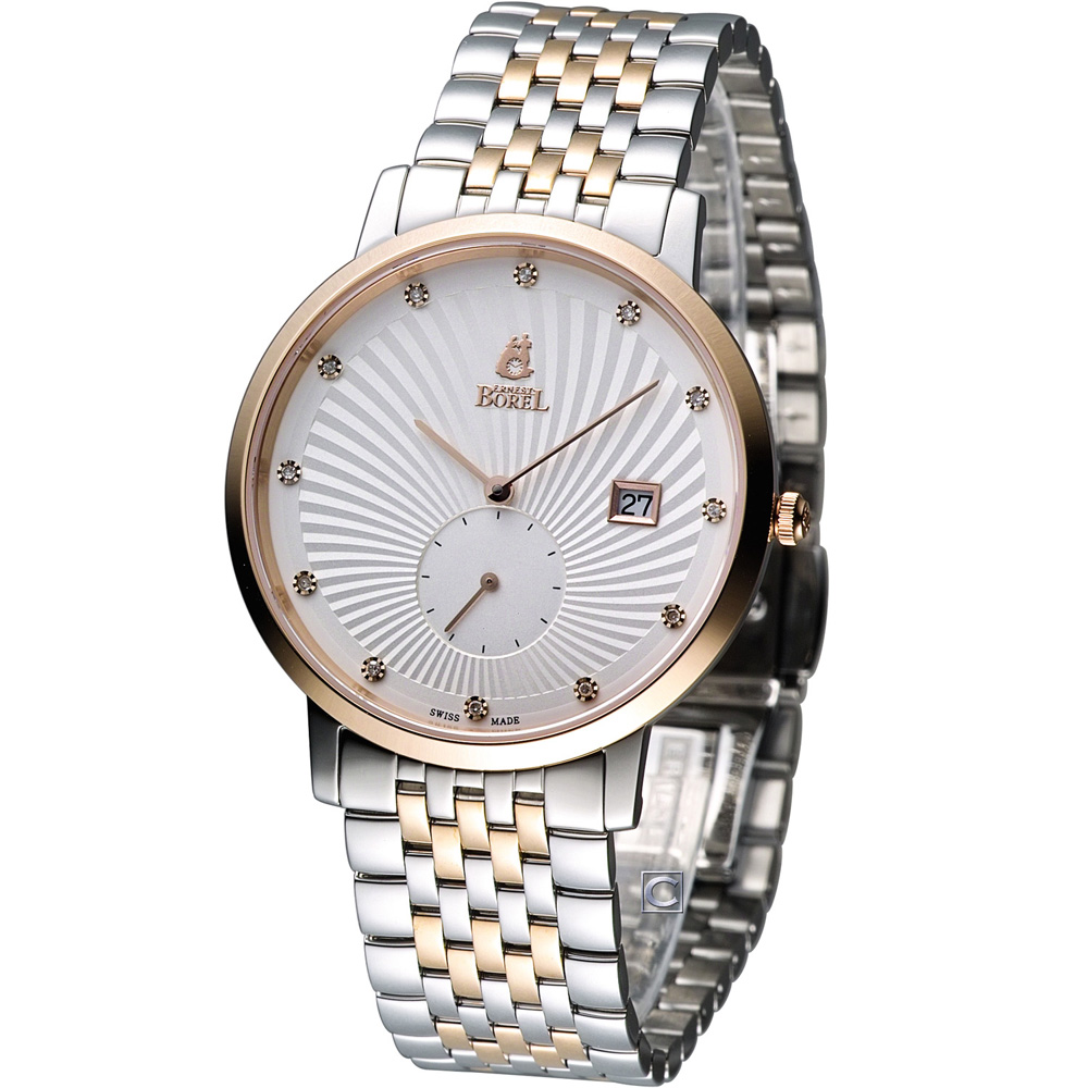E.BOREL 依波路 喬斯石英系列小秒針紳士腕錶-銀白x雙色版/37mm