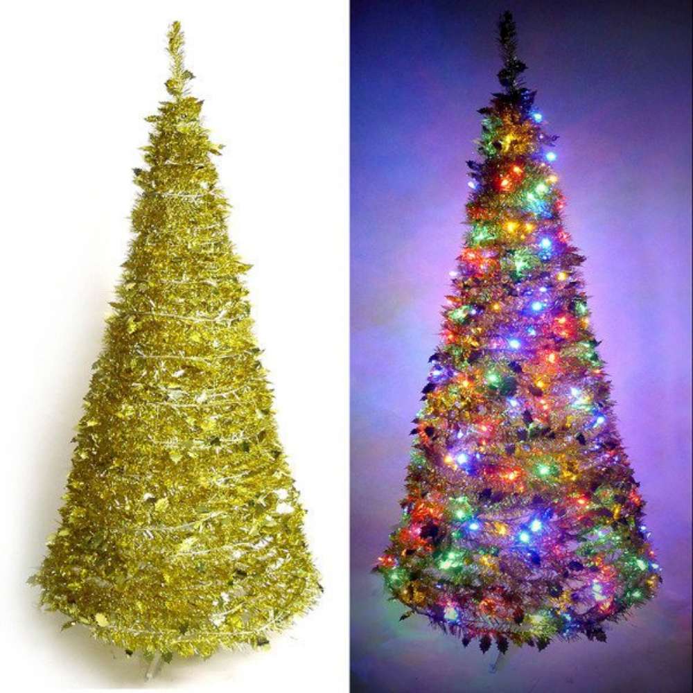 摩達客 4尺(120cm) 彈簧摺疊聖誕樹(金色系)+LED100燈串(9光色可選)