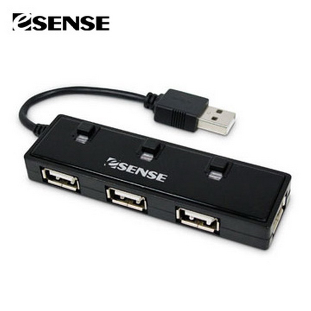 Esense USB 2.0 獨立開關 4埠 HUB集線器(U4)-黑色