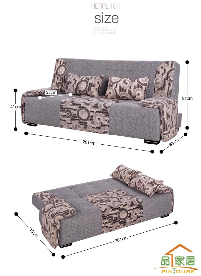 品家居 星鑽紫灰多功能坐臥兩用沙發床