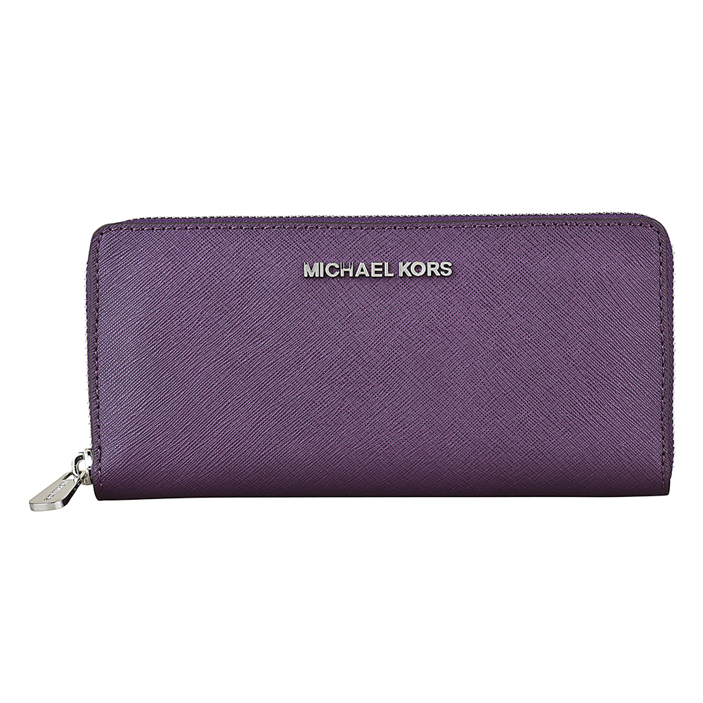 MICHAEL KORS GIFTABLES銀字LOGO防刮皮革拉鍊長夾(紫)