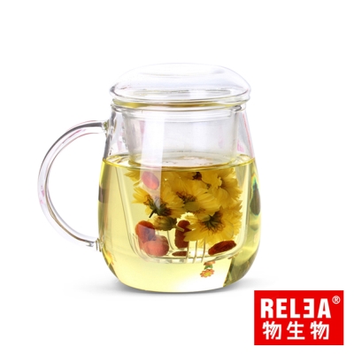 香港RELEA物生物 大蘑菇耐熱玻璃泡茶杯500ml(附濾茶器)