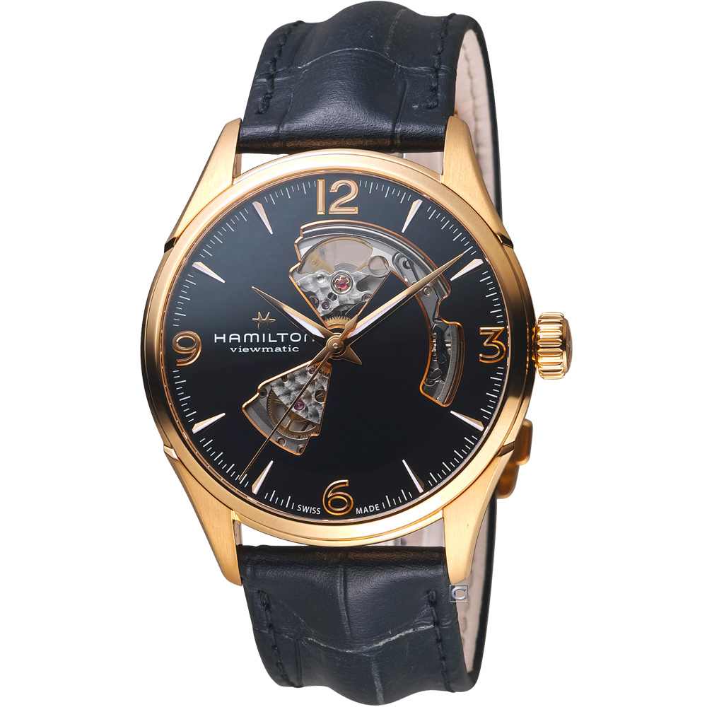 Hamilton JazzMaster 經典鏤空 機械錶-黑色x玫瑰金色/42mm | Yahoo奇摩購物中心