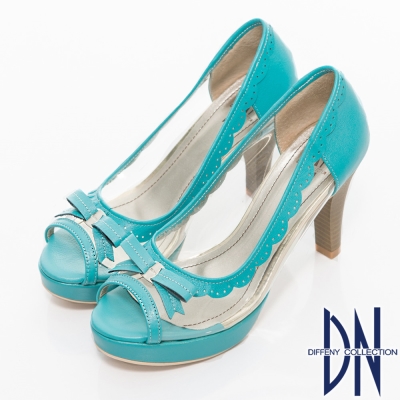 DN 沁涼夏季 MIT透明裸肌魚口高跟鞋 藍