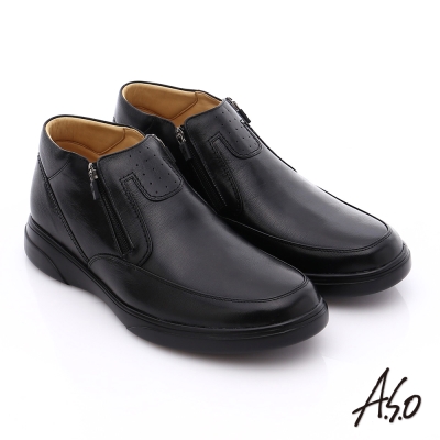 A.S.O 厚切氣墊 羊皮直套式拉鏈奈米氣墊皮鞋 黑