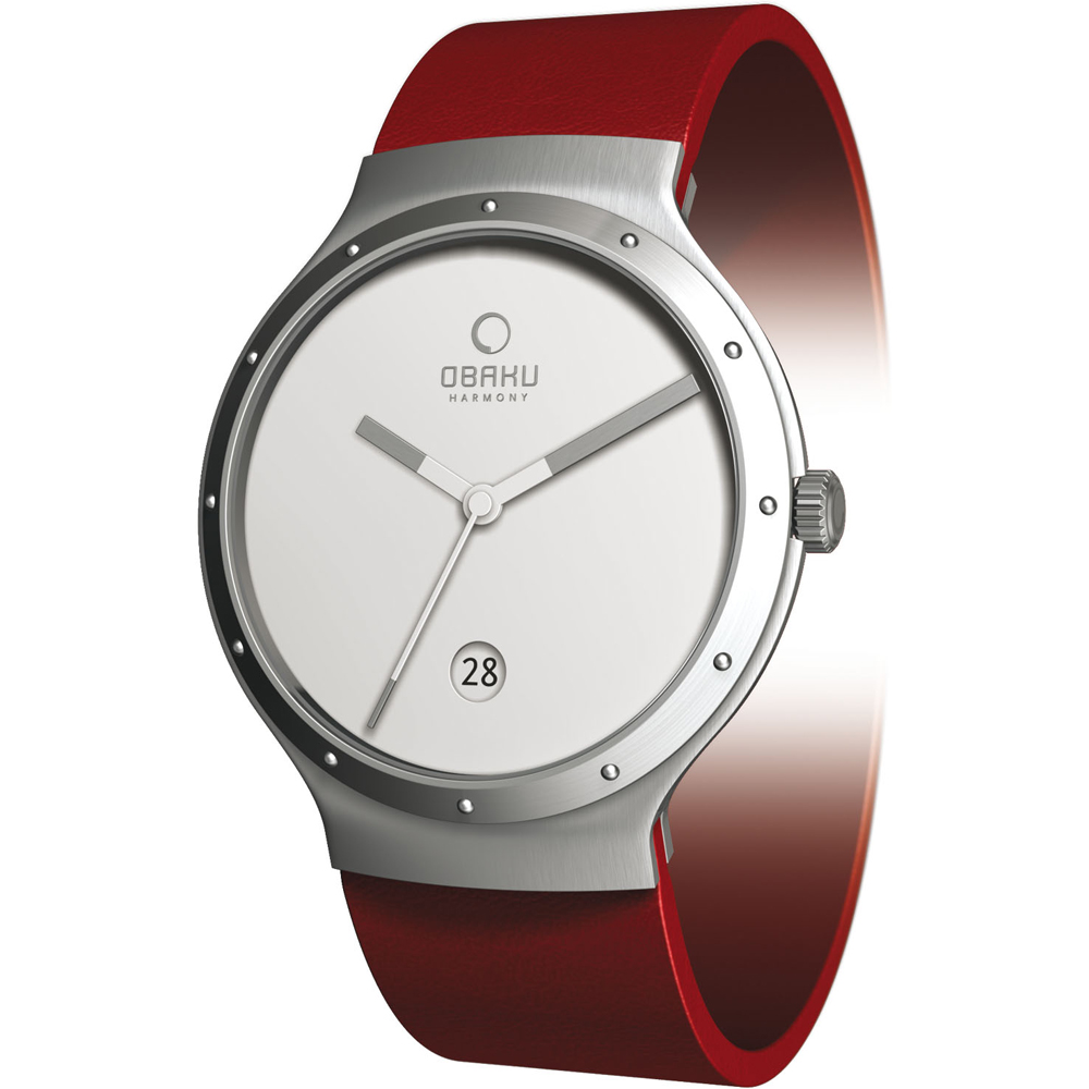 OBAKU 原創極簡時尚腕錶-銀X紅/34mm