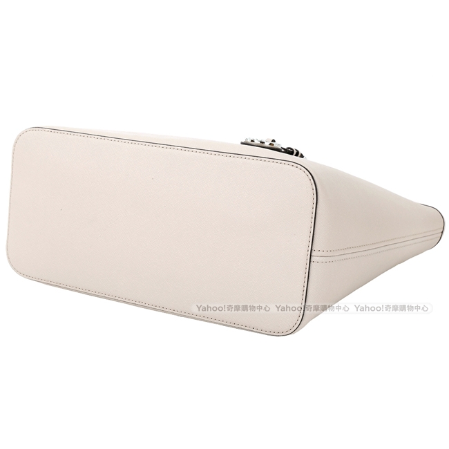 Michael Kors Jet Set Travel 銀字防刮牛皮拉鍊托特包(中/灰白)