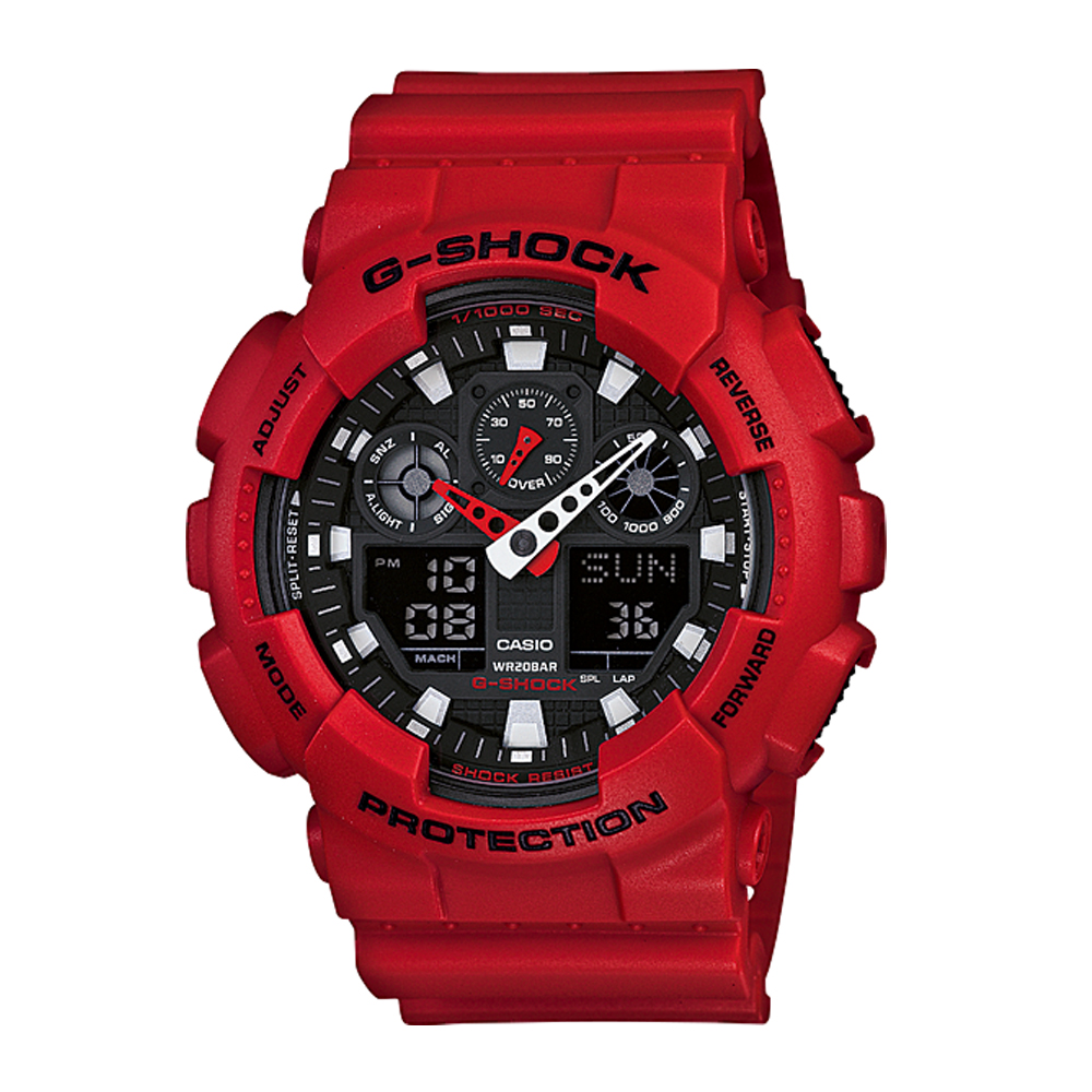 G-SHOCK 大膽搶色重機裝置Man運動錶(GA-100B-4A)-55mm | G-SHOCK