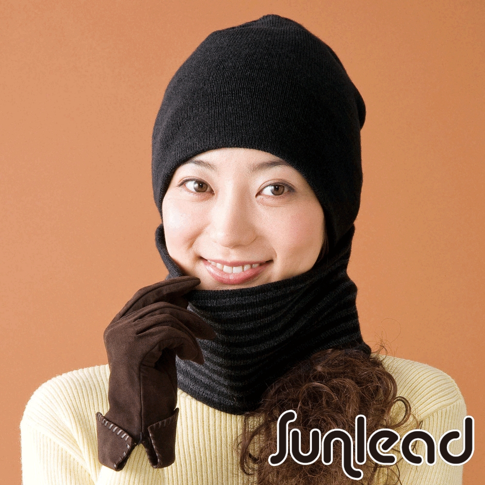 Sunlead 日系多機能保暖防風針織圓頂軟帽脖圍組 (黑色)
