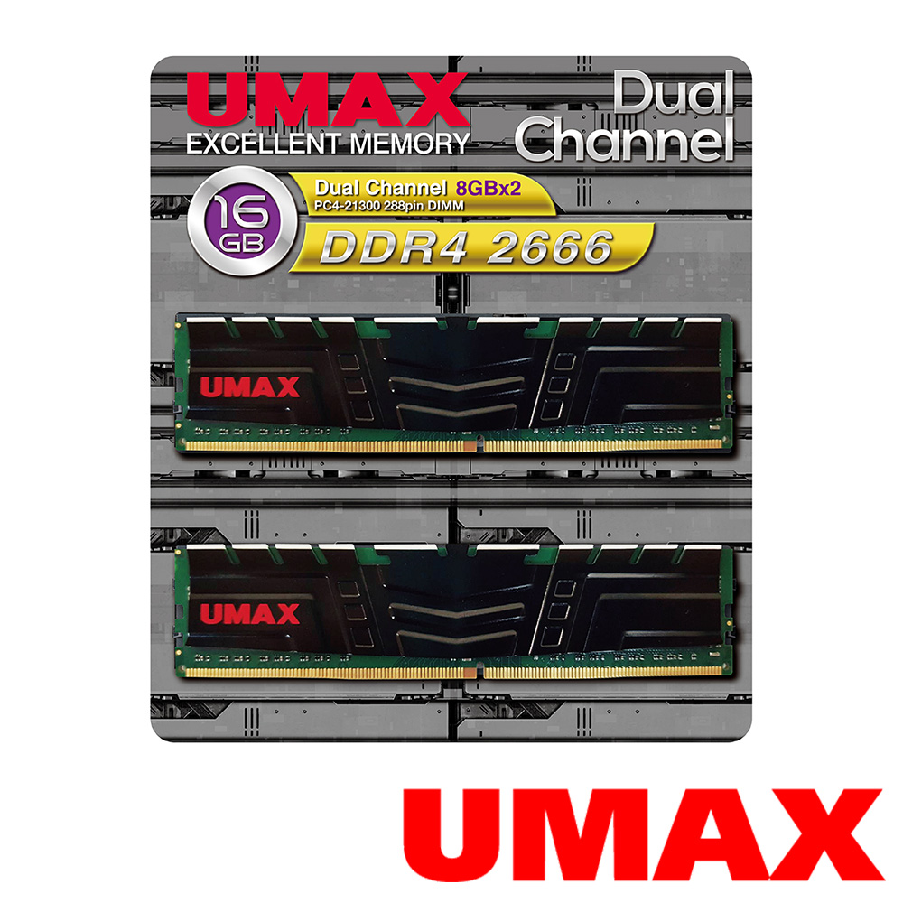 UMAX DDR4 2666  16GB(8GBx2)含散熱片-雙通道原生顆粒 桌上型記