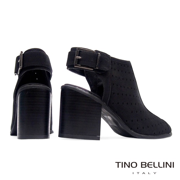 Tino Bellini 時髦摩登魚口粗跟涼踝靴_黑