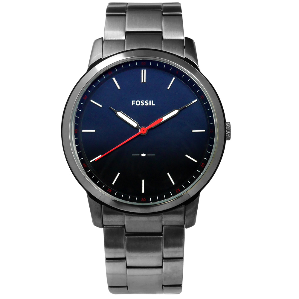 FOSSIL Minimalist 輕薄簡約漸層防水不鏽鋼手錶-藍黑x鍍灰/44mm