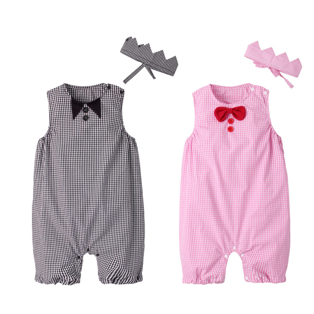 baby童衣 經典格紋圓領無袖連身衣附頭飾 兩件組 60355
