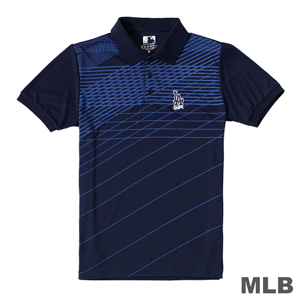 MLB-洛杉磯道奇隊條紋印花POLO衫-深藍 (男)
