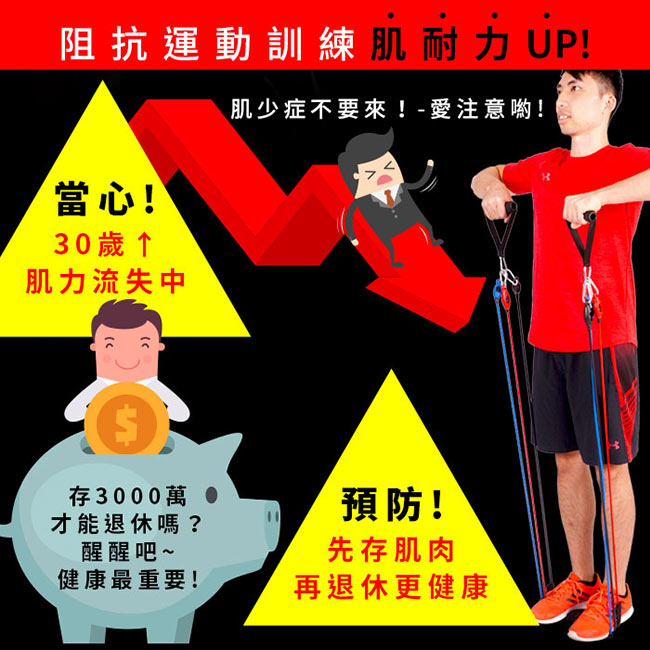 FunSport 全方位肌力教練彈力繩(3條活動式)(彈力帶/拉力帶/拉力繩)