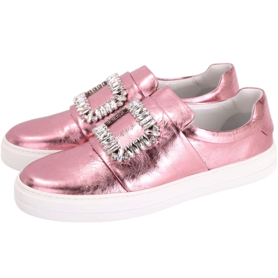Roger Vivier Sneaky Viv 水晶方框爆裂紋皮革便鞋(金屬粉)