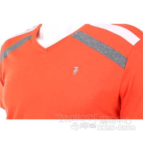 TRUSSARDI-JEANS 橘色條紋綴飾V領短袖上衣