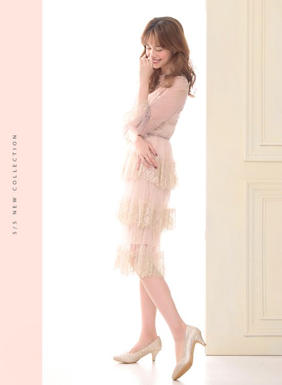 Mori girl光澤亮片後水鑽珍珠中低跟婚鞋 金